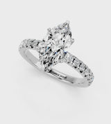 Silver Marquise Solitaire Pave Diamond Engagement Ring with Four-Prong Setting
