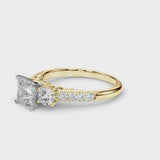 Yellow gold Three-Stone Round Cut Diamond Pavé Band with Four-Prong Setting