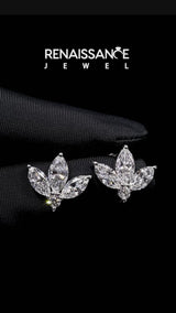 Silver Marquise Cluster Stud Earrings with Round Prong Setting