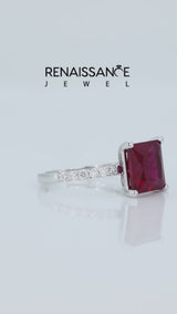 Silver Princess Cut Garnet Solitaire Ring with Round  Pavé Band and Prong Setting