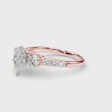 Rose gold Three-Stone Pear Cut Diamond Pavé Band with Four-Prong Setting