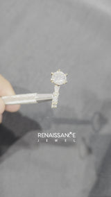 Yellow gold Round Cut Diamond Side Stone Solitaire Ring with Round  and Four-Prong Setting