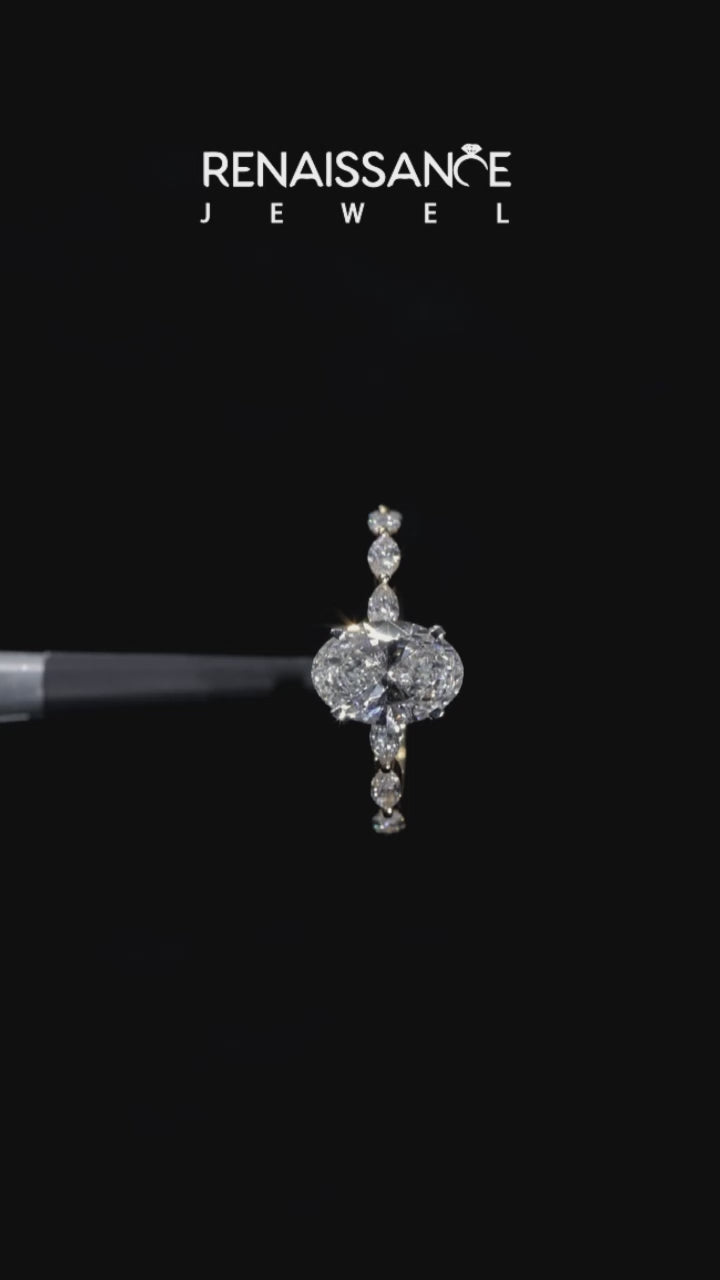 Yellow gold Oval Solitaire Marquise Side Stone Prong Setting Ring 5