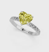 Platinum Fancy Yellow Heart Cut Diamond Solitaire Pavé Band with Four-Prong Setting
