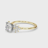 Yellow gold Round Diamond Floral Side Stone Solitaire with Marquise Accents and Four-Prong Setting