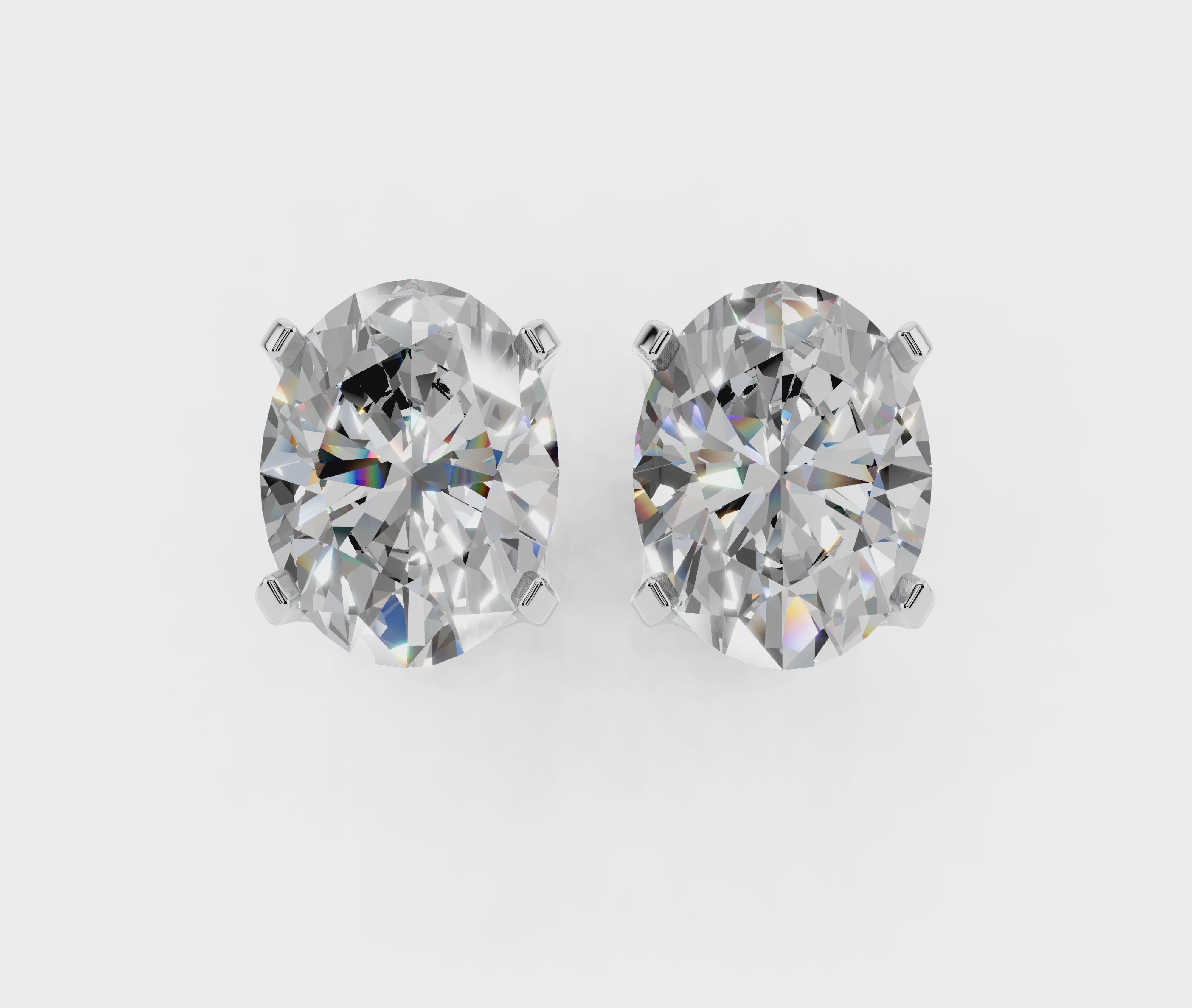 Silver Oval Brilliant Diamond Stud Earrings 3