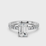 White gold Emerald Solitaire Pave Diamond Engagement Ring with Four-Prong Setting