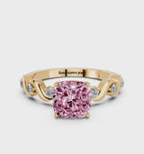 Yellow gold Fancy Pink Cushion  Solitaire Twisted Band with Prong Setting