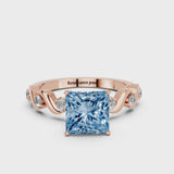 Rose gold Fancy Blue Princess  Solitaire Twisted Band with Prong Setting