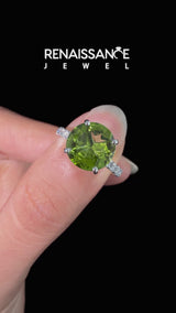 Silver Round Cut Peridot Solitaire Ring with Round  Pavé Band and Four-Prong Setting