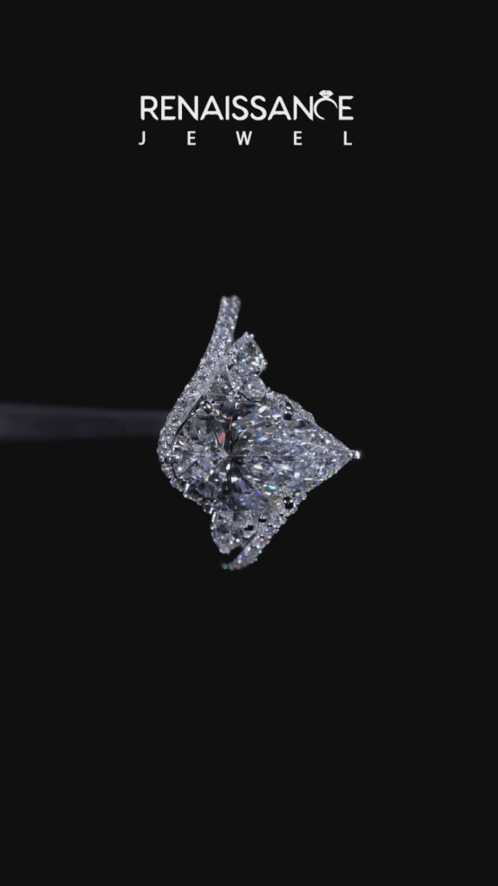 White gold Pear Diamond Halo Ring with Marquise and Pavé Band in Prong Setting 5