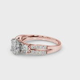 Rose gold Oval Cut Diamond Three-Stone Ring with Pavé Split Shank and Four-Prong Setting