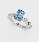 White gold Fancy Blue Emerald  Solitaire Twisted Band with Prong Setting