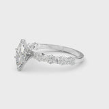 10K White Gold 1.54 Carat E VS1 Marquise Solitaire with Side Stones, Pave Band, Four-Prong Setting