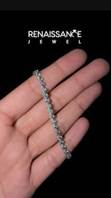 Silver Round Brilliant Emerald Tennis Bracelet with Prong Setting