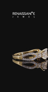 Yellow gold Cushion Cut Diamond  Halo Twist Band Solitaire Prong Setting Ring