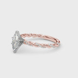 Rose gold Marquise Cut Diamond Solitaire Ring with Twisted Band and Pavé Accents