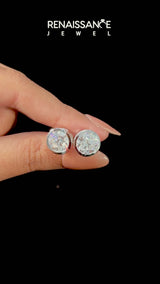 Silver Bezel Set Round Diamond Stud Earrings