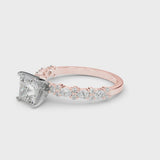 Rose gold Princess Cut Diamond Side Stone Solitaire Ring with Round  and Four-Prong Setting
