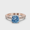 Rose gold Fancy Blue Cushion  Cut Solitaire Diamond Engagement Ring with Pave Band and Four-Prong Setting_74