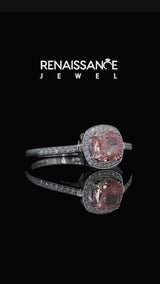 White gold Fancy Pink Cushion Cut Diamond Halo Ring with Split Shank and Four-Prong Setting