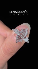 White gold Three-Stone Fancy Pink Marquise Cut Diamond Pavé Band with Four-Prong Setting