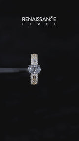Yellow gold Oval Cut Diamond Solitaire Ring with Pavé and Channel Set Band