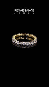 Yellow gold Round Aquamarine Eternity Band with U-Prong Setting