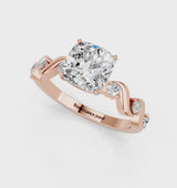 Rose gold Cushion Solitaire Twisted Band with Prong Setting