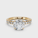 Yellow gold Round Solitaire Pave Diamond Engagement Ring with Four-Prong Setting