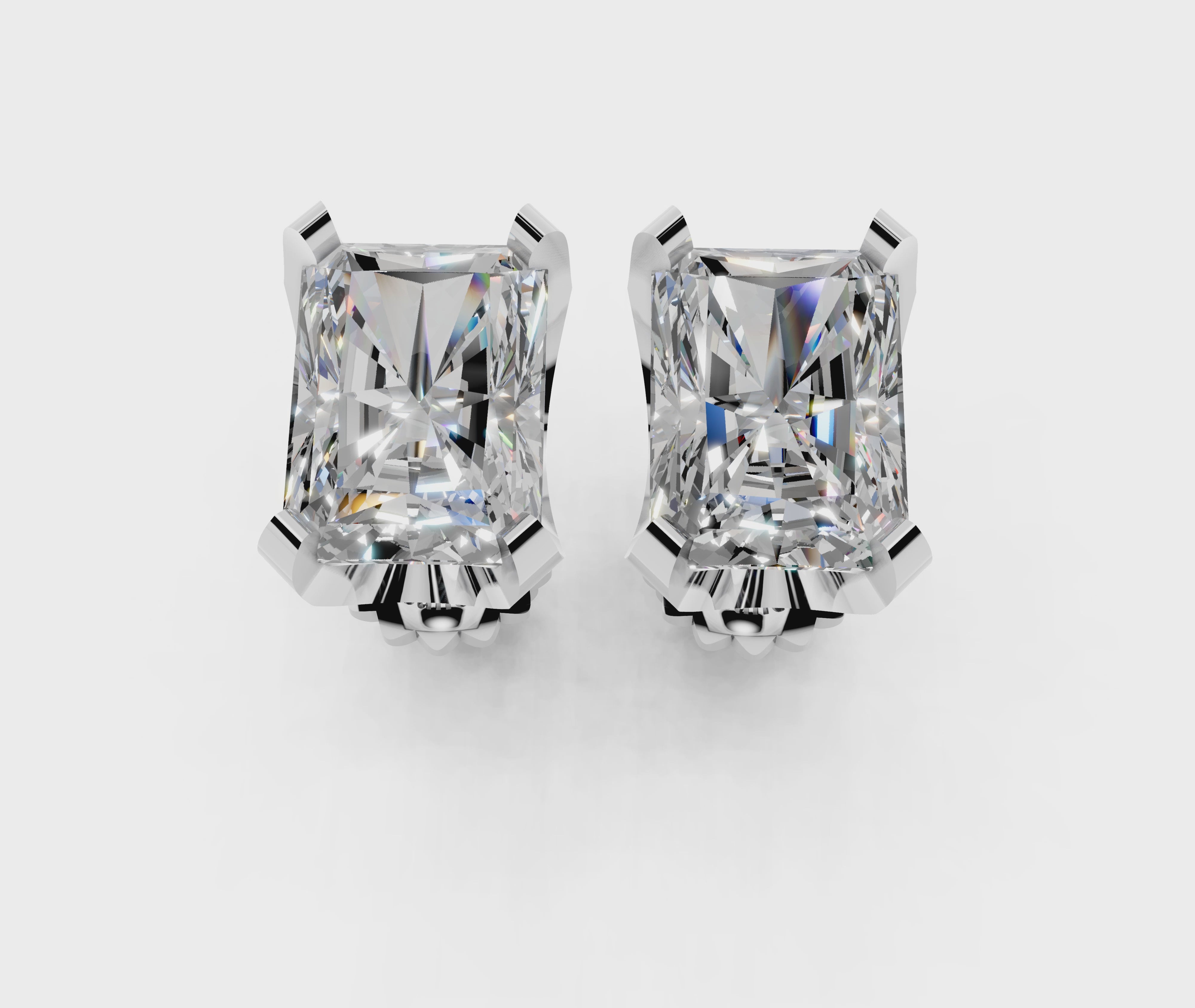 Silver Radiant Brilliant Diamond Stud Earrings 3