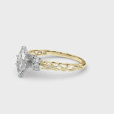 Yellow gold Marquise Cut Diamond Solitaire Ring with Filigree Band and Four-Prong Setting