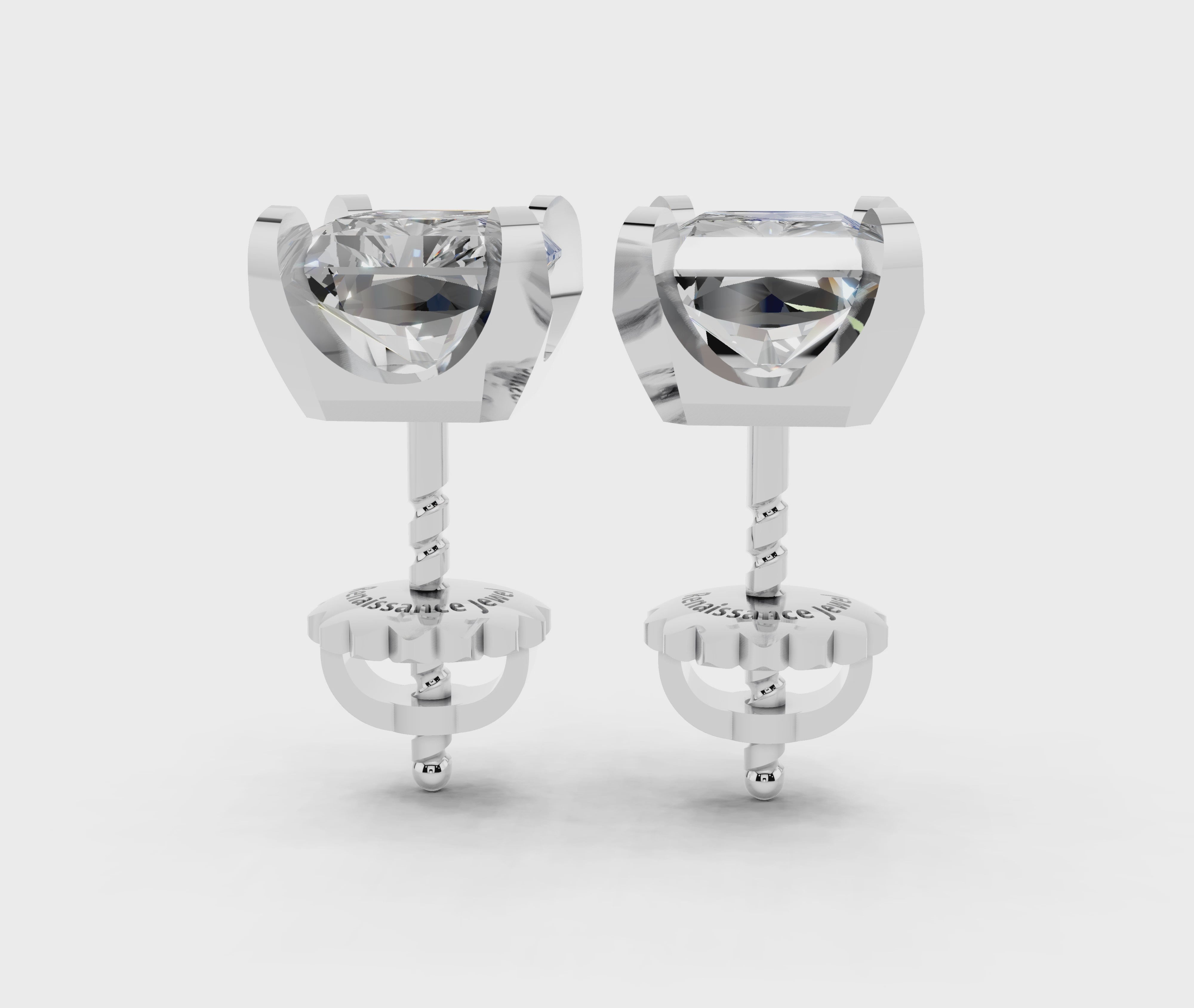 Silver Radiant Brilliant Diamond Stud Earrings 4