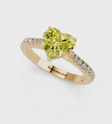 Yellow gold Fancy Yellow Heart  Cut Solitaire Diamond Engagement Ring with Pave Band and Four-Prong Setting
