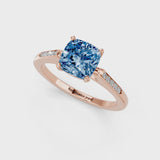 Rose gold Fancy Blue Cushion  Cut Channel Set Solitaire Engagement Ring with Four-Prong Setting
