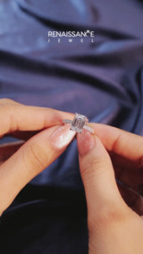 Platinum Emerald Cut Diamond Pavé Band with Four-Prong Setting