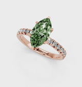Rose gold Fancy Green Marquise  Solitaire Pave Diamond Engagement Ring with Four-Prong Setting