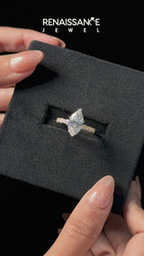 Yellow gold Marquise Cut Diamond Side Stone Solitaire Ring with Round  and Four-Prong Setting