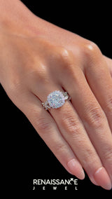 Silver Asscher Cut Diamond Halo Ring with Vintage Split Shank and Four-Prong Setting