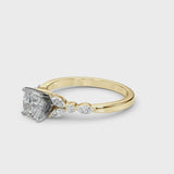 Yellow gold Cushion Cut Diamond Solitaire Ring with Side Stones and Four-Prong Setting