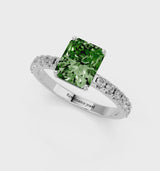 Silver Fancy Green Radiant Cut Diamond Solitaire Pavé Band with Four-Prong Setting