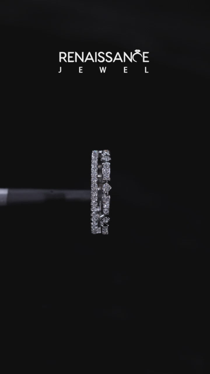 White gold Pavé Round Diamond Channel Set Dual Band with Prong Setting 3