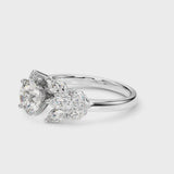 White gold Round Diamond Cluster Leaf Design Ring with Prong Setting