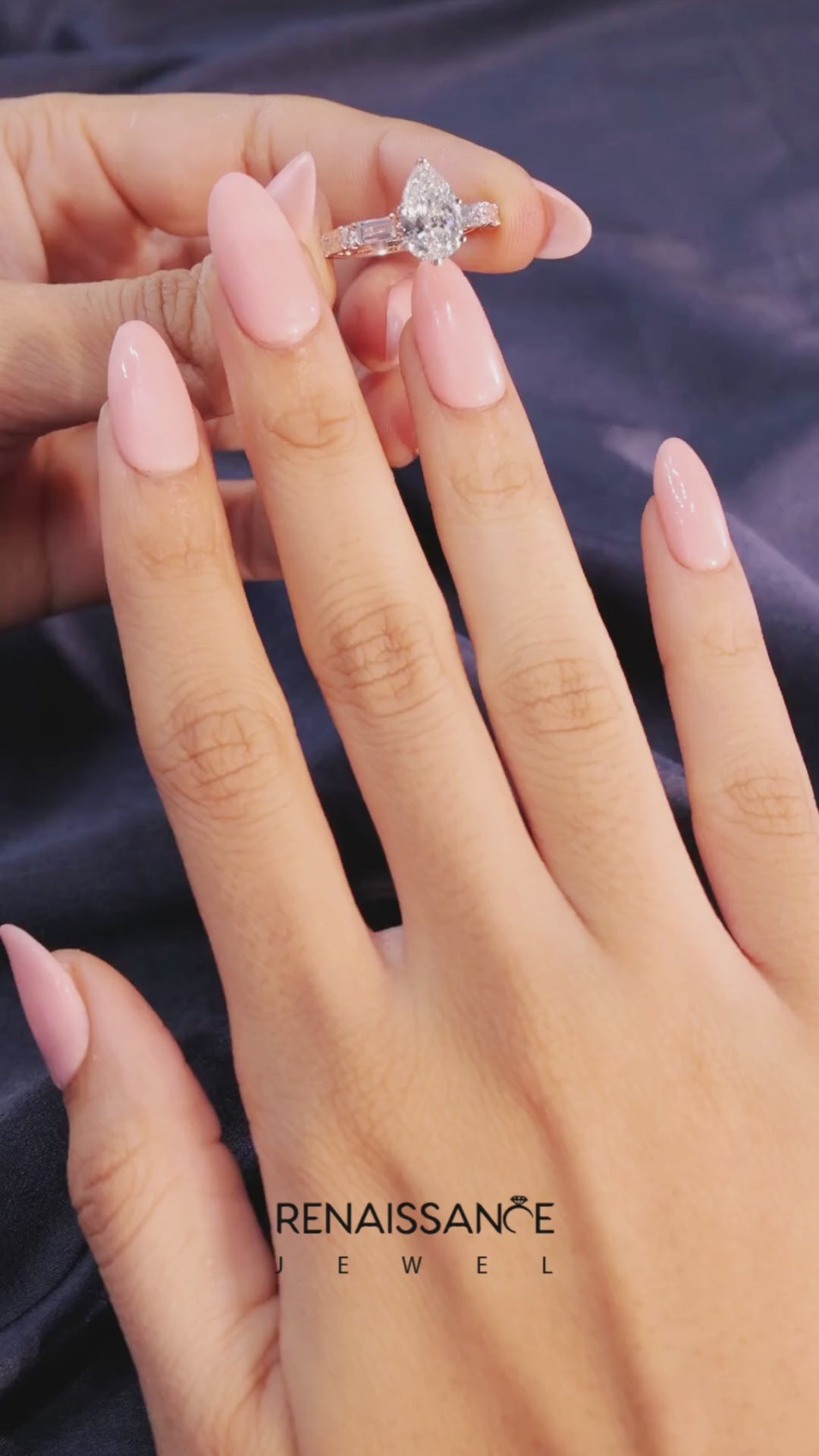 Rose gold Pear Solitaire with Side Baguettes and Channel Set Band 4