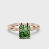 Rose gold Fancy Green Radiant Cut Diamond Solitaire Ring with Six-Prong Setting and Classic Band