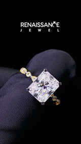 Silver Radiant Cut Diamond Ring with Marquise and Round with Citrine side stone Side Stones and Four-Prong Setting