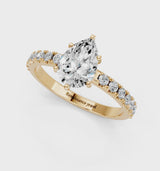 Yellow gold Pear Cut Diamond Solitaire Pavé Band with Four-Prong Setting
