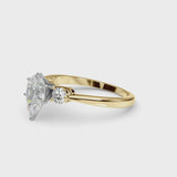 Yellow gold Three-Stone Pear Solitaire Ring with Tapered Band and Six-Prong Setting