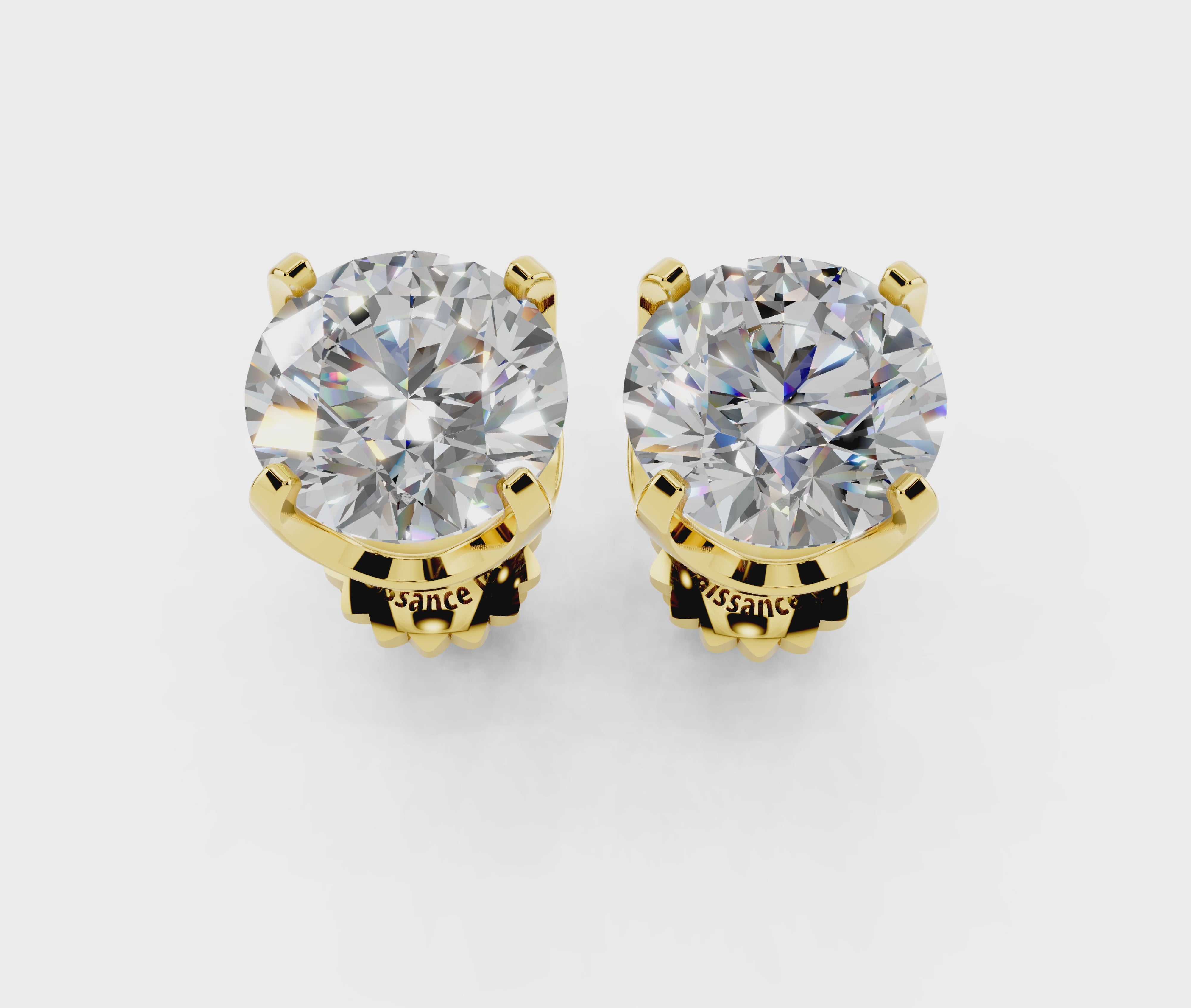 Yellow gold Round Brilliant Diamond Stud Earrings 4