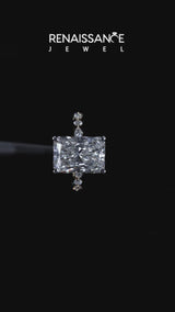 Yellow gold Radiant Cut Diamond Ring with Marquise and Round  Side Stones and Four-Prong Setting
